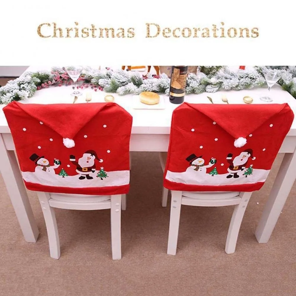

4pcs Seat Protector Christmas Chair Cover Xmas Decoration Cartoon Santa Claus Seat Cover Snowman Creative Hat-shaped