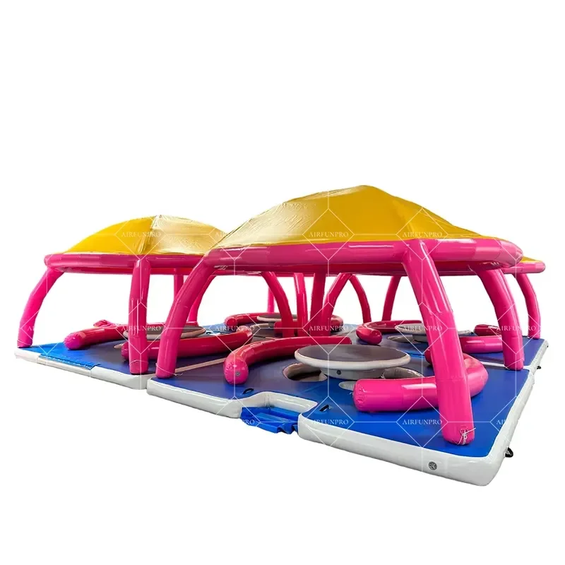 Comfy Floats Party Island with Backrests Detachable Sun Shade Inflatable Water Amusement Facility