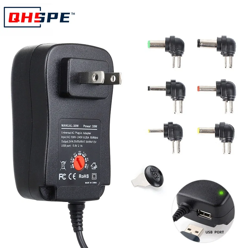 

Многофункциональный адаптер питания 30 Вт, переключатель питания 3-12 В с регулируемым USB-адаптером питания, стабильный и надежный, прочный