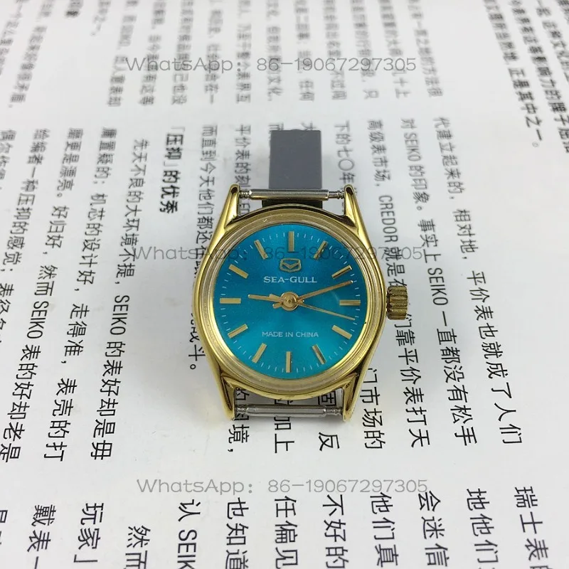 24-Hour Shipping Seagull Brand Yellow Shell Strip Nails Blue Surface Manual Mechanical Women's Watch, Diameter 25mm Free Strap
