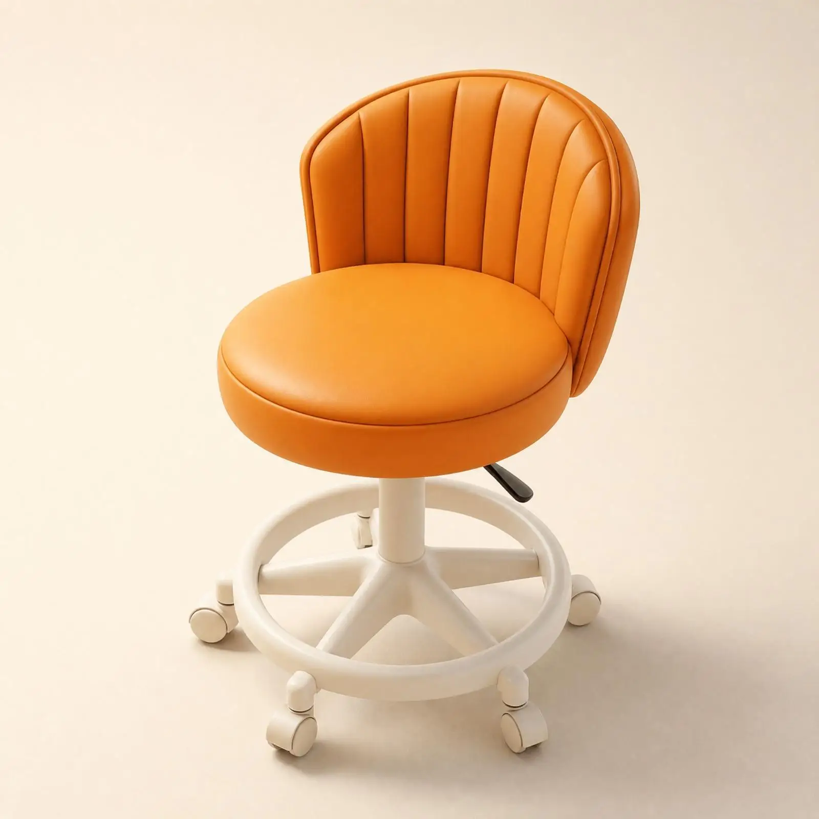 360 Degree Swivel Office Stool with Leather Cushion and Five Rolling Wheels for Home Workspace and Grooming