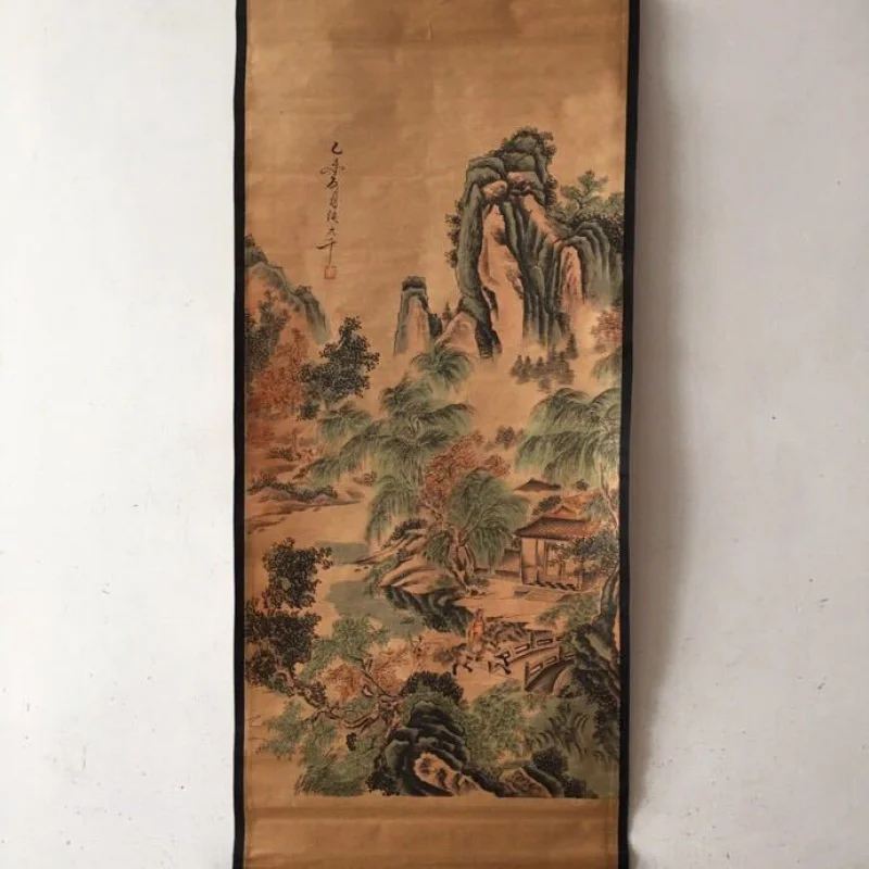 Antique Wholesale Antique Old Calligraphy and Painting Middle Hall Painting Living Room Office Hanging Painting Xuan Paper Scrol