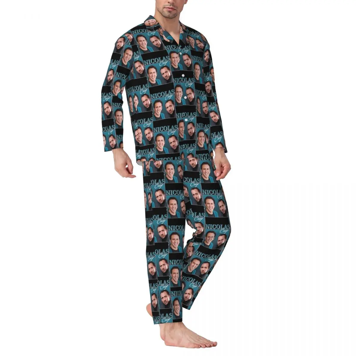 Pajamas Male Nicolas Cage Home Sleepwear Funny Nicolas 2 Pieces Casual Pajamas Set Long Sleeve Trendy Oversize Home Suit