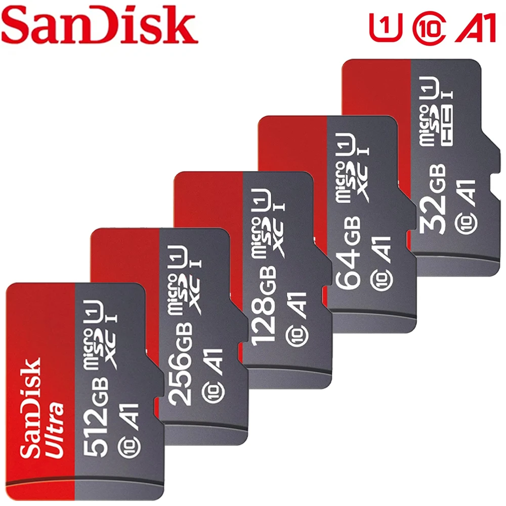 Cartes microSD Sandisk, capacités 128 Go, 32 Go, 64 Go, 256 Go et 512 Go, cartes microSD classe A1, cartes flash SD TF et cartes mémoire
