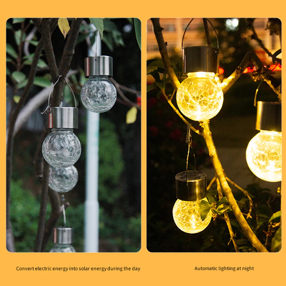 Candelabro de vidro impermeável, Pequena luz Solar Crack, LED Garden Light, Decoração noturna ao ar livre