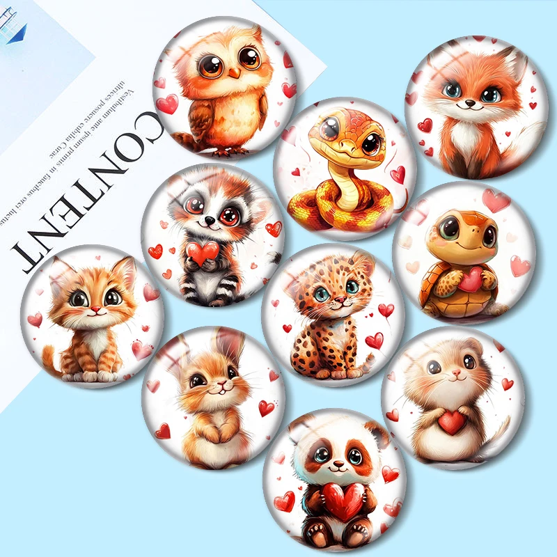 

Watercolor Cute Animals 12mm/16mm/18mm/25mm Round Photo Glass Cabochon Flat Back Making findings