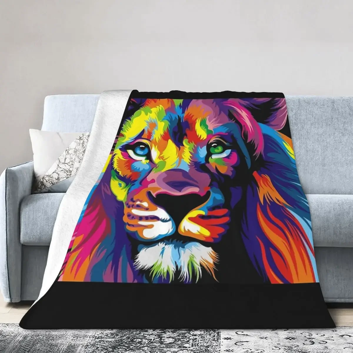 

Banksy Rainbow Lion Graffiti Pop Art Painting Blankets Soft Warm Flannel Throw Blanket Bedding for Bed Living room Picnic Travel