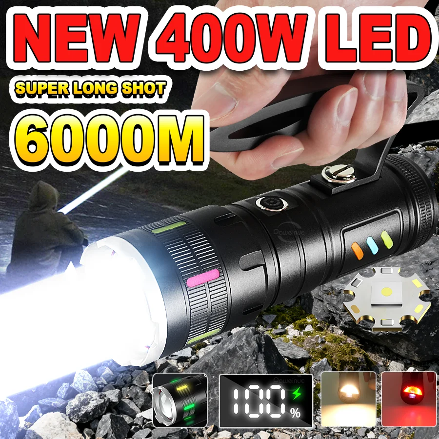 

Новый ультра мощный 400W светодиодный фонарь типа C аккумуляторный фонарь COB с конструкцией сцепления длинный выстрел 6000M тактический свет рыбалка кемпинг охота фонарь аварийные огни