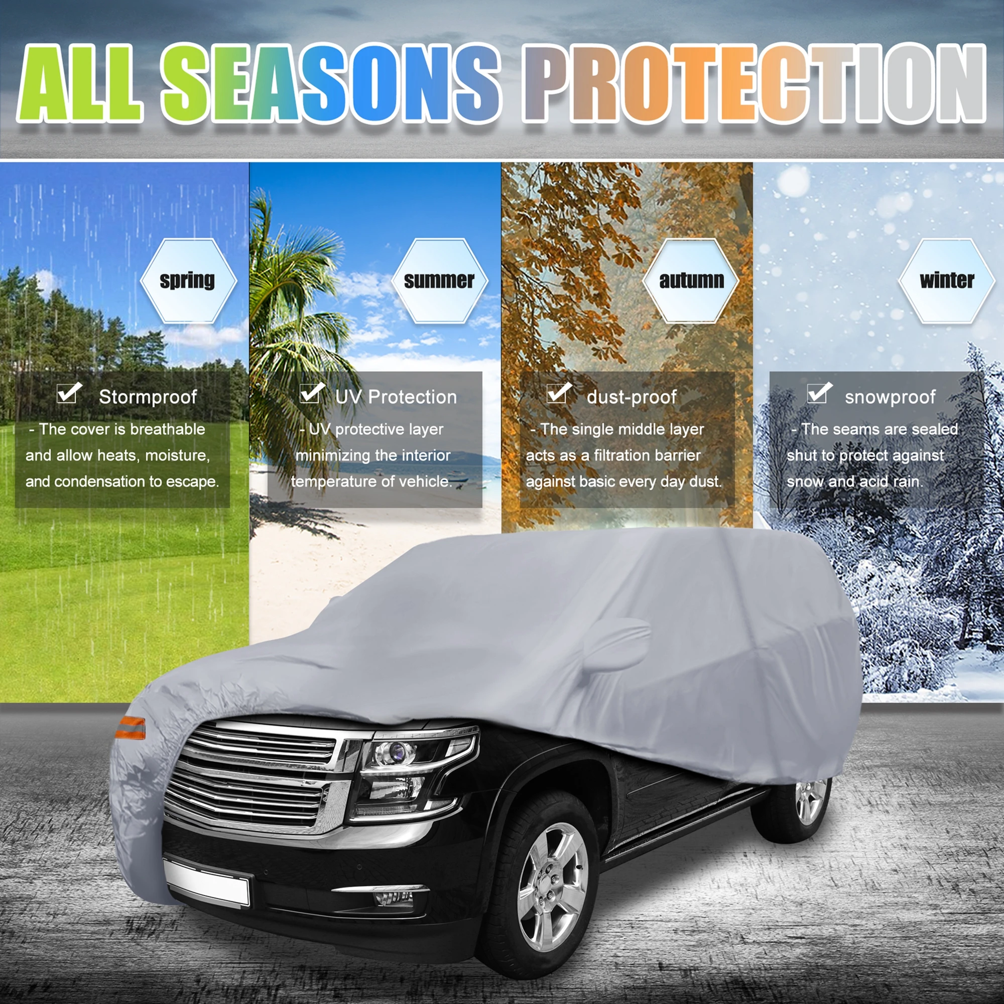 

Uxcell Suv Cover for Chevrolet Tahoe 4 Door 2007-2024 Waterproof Sun Rain Dust Wind Snow Protection 190t Pu