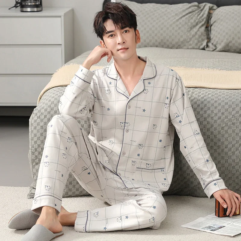 2Pieces Set Cotton Men's Pajamas Set Cardigan Home Clothes 2024 New Fashion Pjs Pyjamas Hombre Big Size L-3XL Sleepwear Dropship