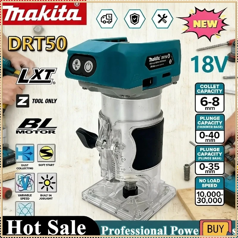 

Аккумуляторный фрезер Makita DRT50 с бесщеточным двигателем для гравировки и фрезерования по дереву, совместимый с аккумуляторами Makita