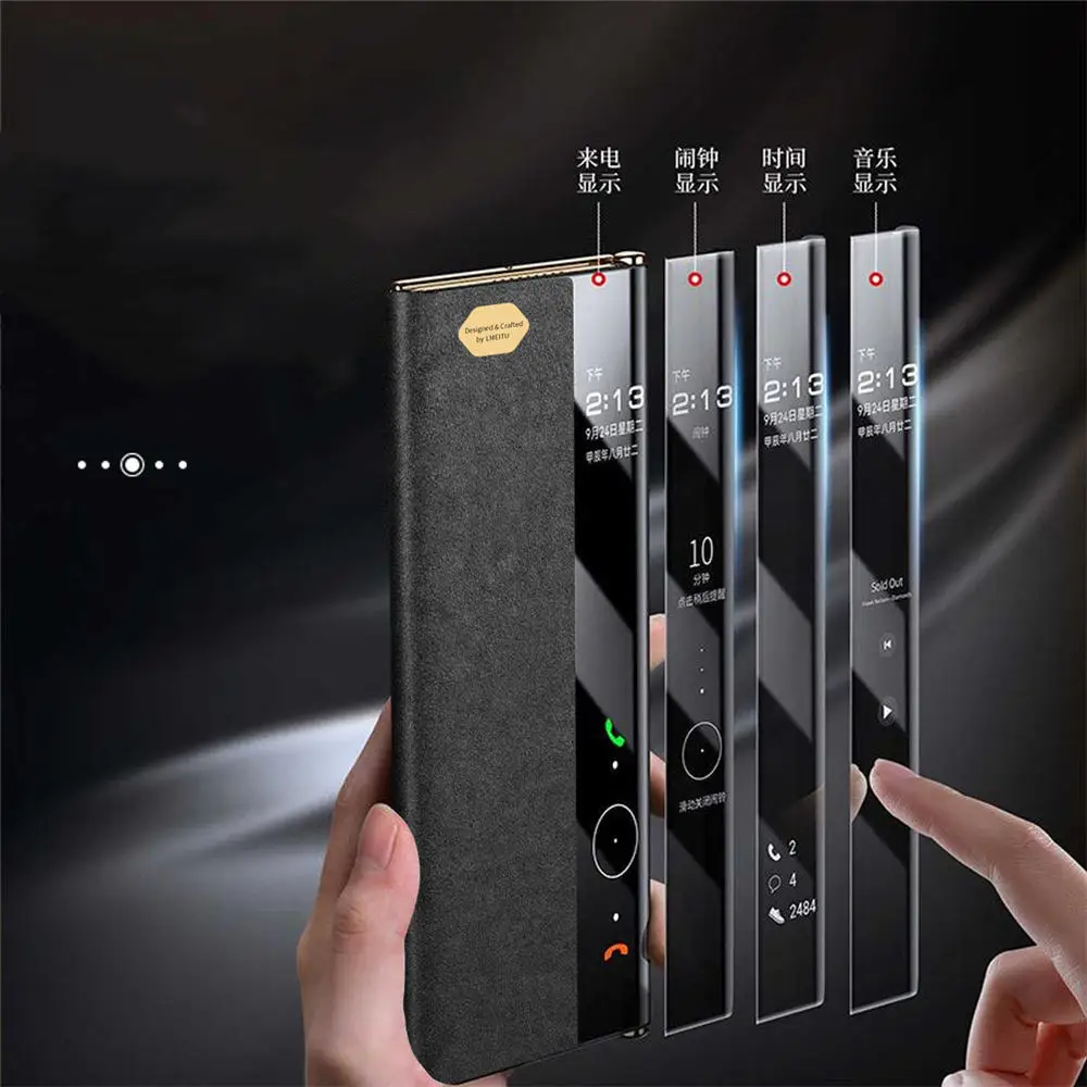 Genuine Suede Leather Double Hinge Flip Case for Huawei Mate XT XTs Window View Bracket Cover