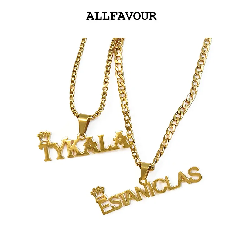 

Personalized Custom Names Pendant Crown Necklaces Stainless Steel Cuban Thick Chain For Men Women Unique Birthday Jewelry Gifts