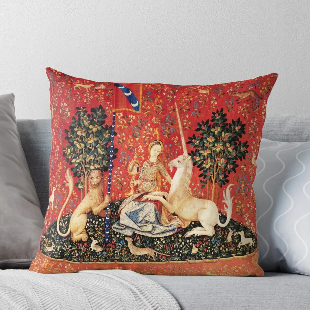 

LADY AND UNICORN ,SIGHT Red Green Fantasy Flowers,Animals Throw Pillow Cushions Home Decor Decorative Sofa Cushion