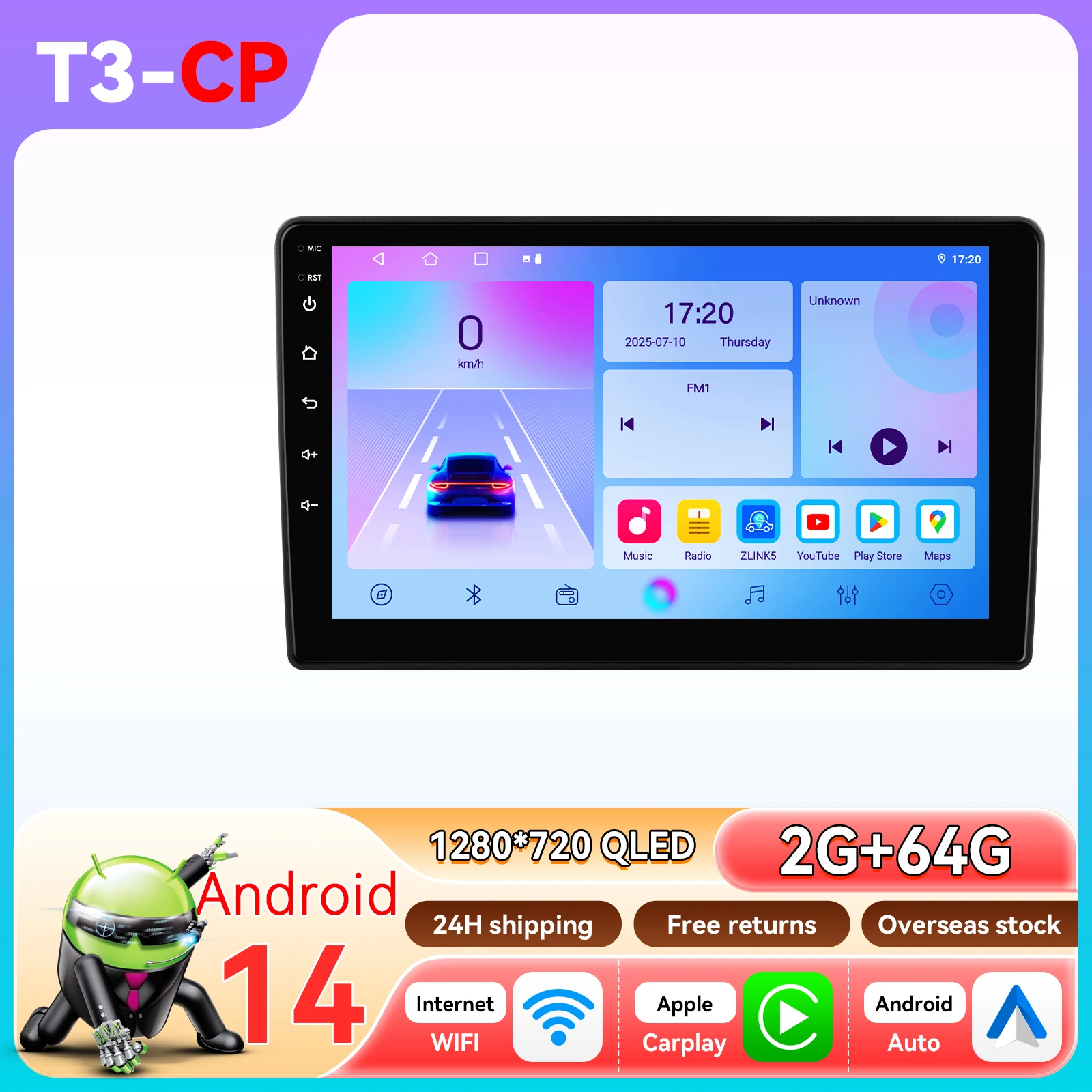 9 inch Autoradio door Snapdragon 6115 Android 14 Universele Auto Multimedia Speler Auto Draadloze Carplay 2din GPS Intelligente Audio