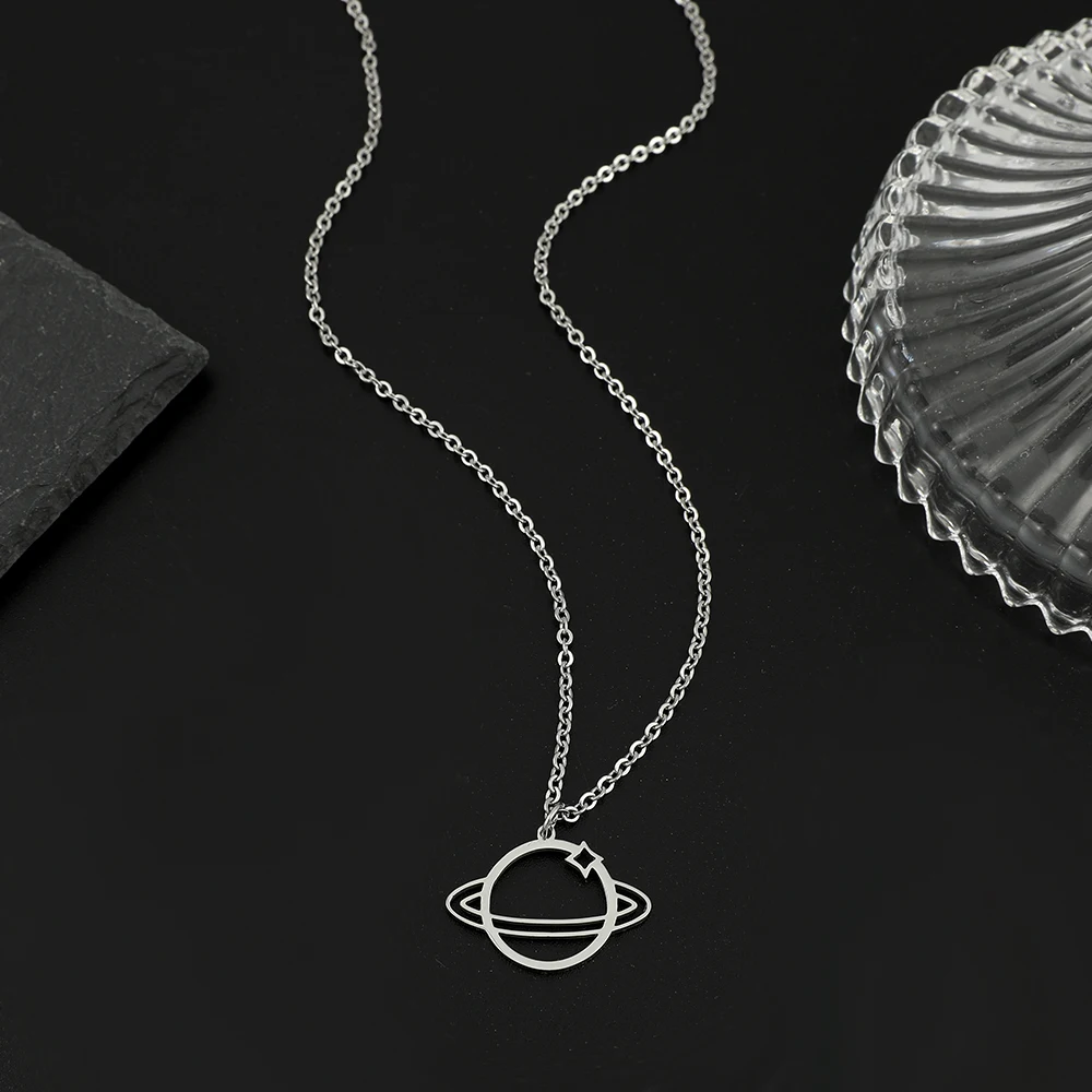 Personality Hollow Universe Planet Pendant Stainless Steel Heavenly Body Neclace Link Chain Decoration Jewelry Gift for Women