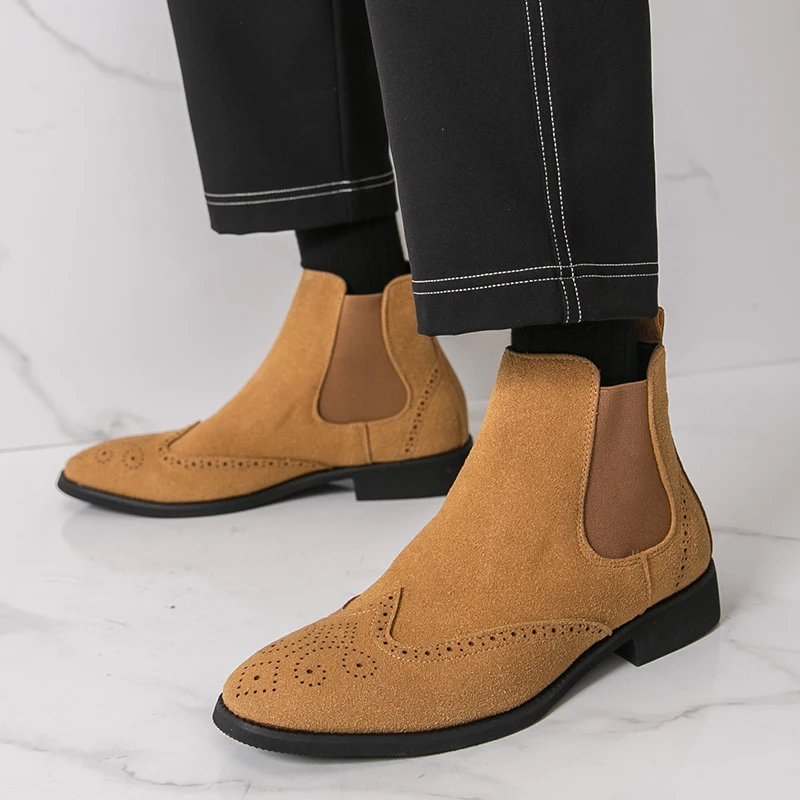 

Chelsea boots men's breathable riding boots British height-increasing one-foot high-top leather shoes men's ankle boots