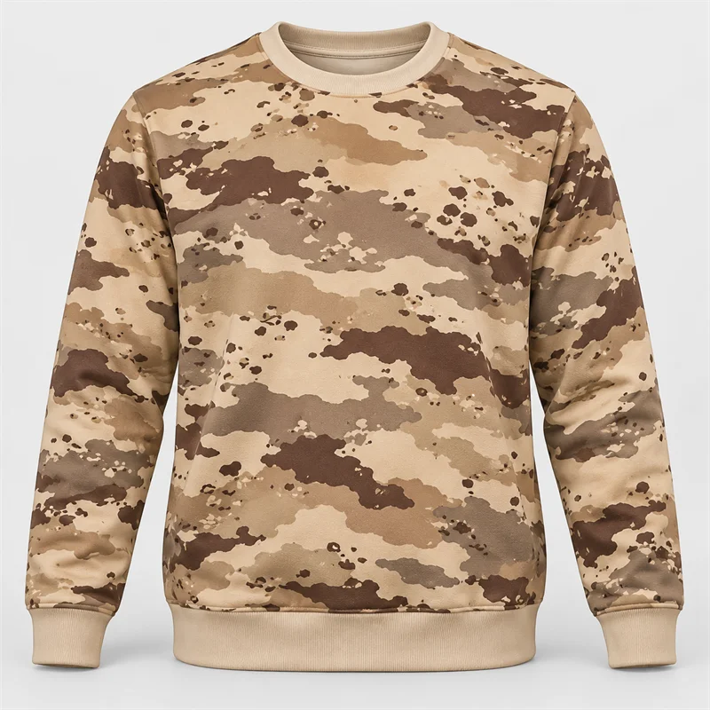 Men's Camo Sweatshirt Crewneck Long Sleeve Desert Digital Urban Snow Forest Camouflage Print Casual Military Style Pullover Top