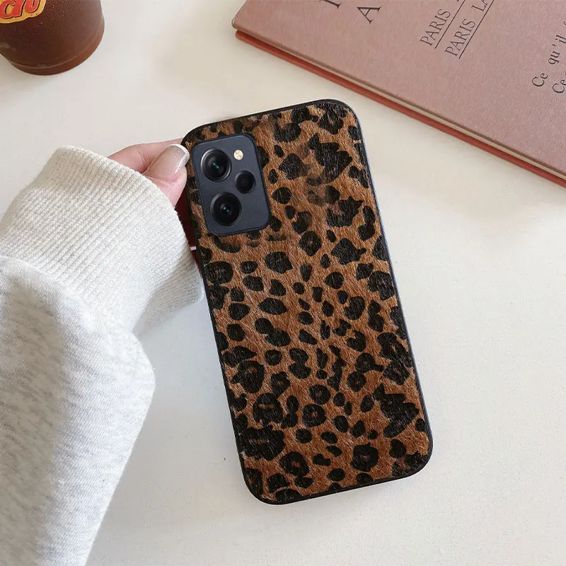 Luxus Leopard Leder Plüsch Strukturierte Telefon Fall Für Xiaomi Redmi Hinweis 11 12 13 Plus Pro + 4G 5G 11S 12S Stoßfest Soft Cover