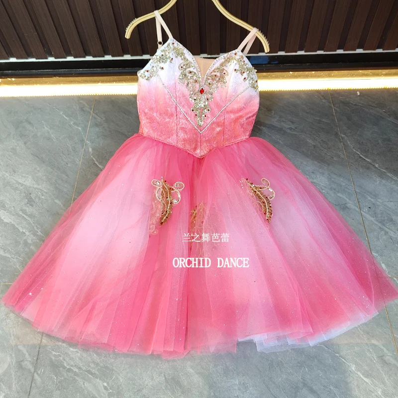 

BT2507012 Высокое качество, индивидуальный размер, детская одежда для балета и танцев для девочек, розовое длинное романтическое платье-пачка для девочек