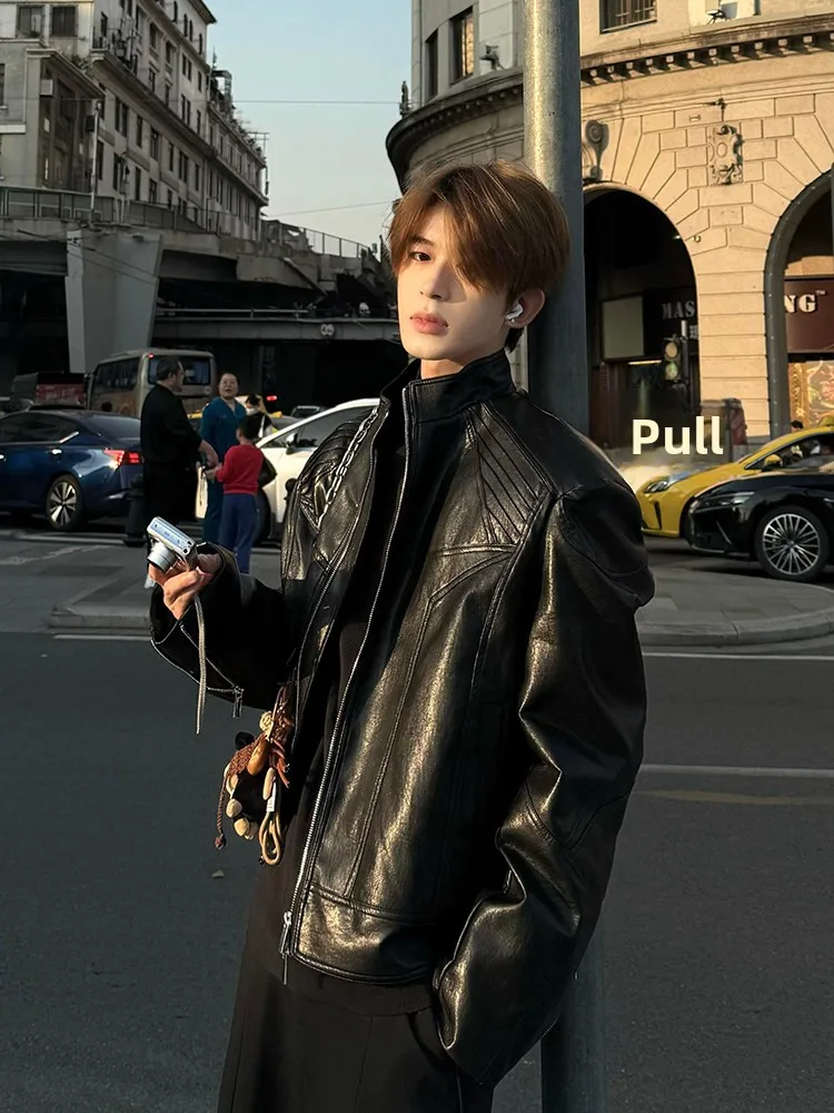 

Ретро-кожаная куртка-бомбер в американском стиле с воротником-стойкой, для мужчин и женщин, с эффектом объемных плеч, высококачественная