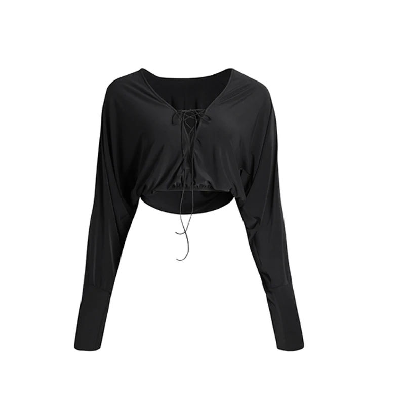 Black Long Sleeves Latin Dance Top Sexy Dee V Latin Tops Women Performance Ballroom Dancing Wear Adults Training Wear SL9446