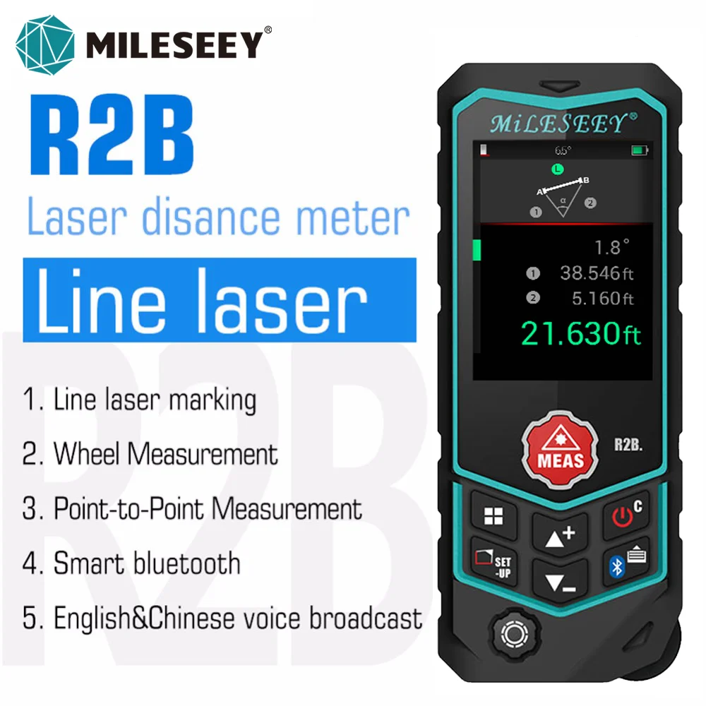 milesey r2b fita metrica laser 100m bluetooth medidor de distancia a laser com roda embutida para medida curvada marcacao de linha laser 01