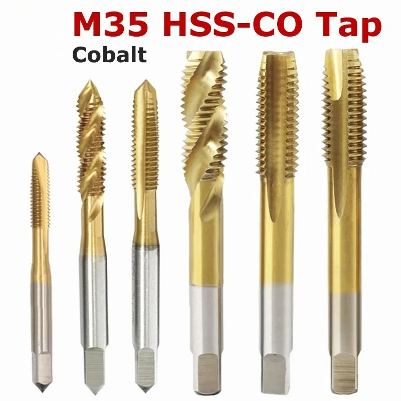 Metric HSS‑CO M35 Cobalt Ti Coated Spiral Straight Flute Machine Thread Tap M2‑M16 For Metal Tapping Machining