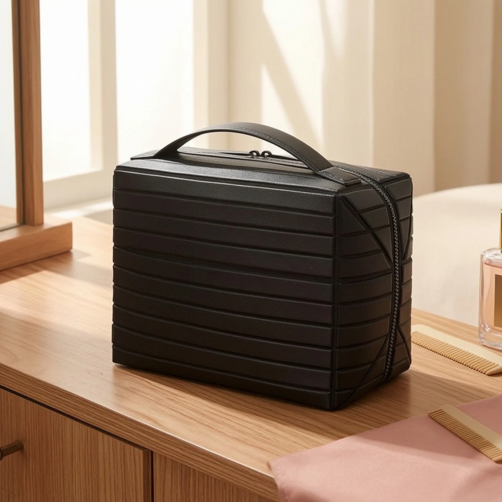 Cosmetic Storage Bag Structured Makeup Organizer Bag Travel Cosmetic Case Rectangular Lightweight for Travelers, Vanity