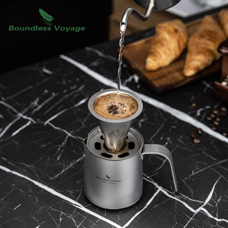 

Boundless Voyage Titanium Portable Pour-over Coffee Set 300ml Coffee Mug with Detachable Dripper Outdoor Camping Coffee Maker