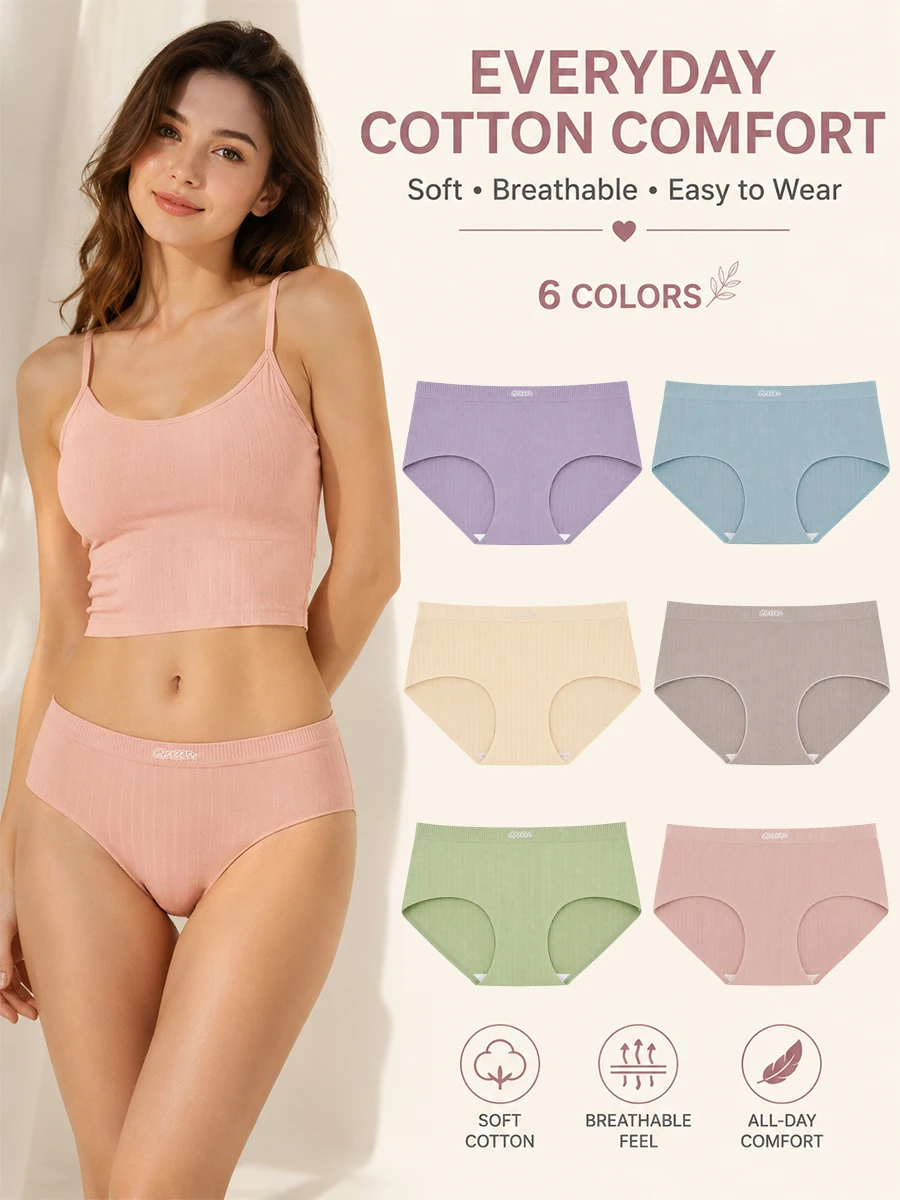 3Pcs Women Seamless Underwear Mid Waist Briefs Soft Stretch Breathable Panties Full Coverage Comfortable Ladies Knickers