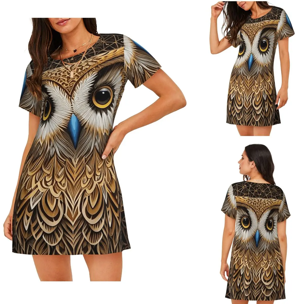 Custom Owl Beliefs Print Short Sleeves Nightdress For Sleeping Sleepshirts Women Short Sleeve Nightgowns Loose Pajama Dress