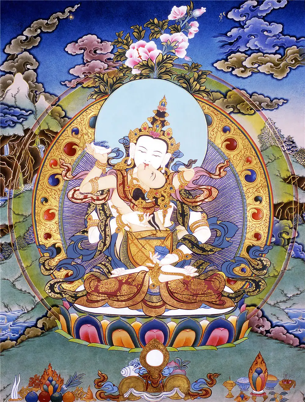 Vajrasattva  Thangka (in Yab Yum),Gandhanra Tibetan Buddhist Thangka Art,Giclee Printed and Hand Framed,47