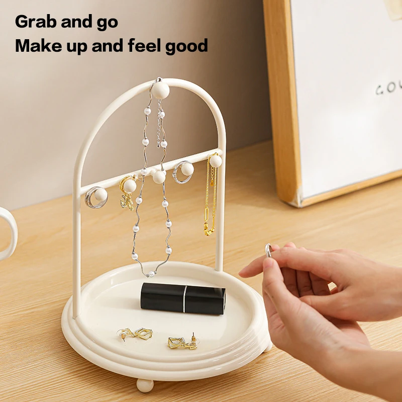 Jewelry Organizer Display Stand Rack With Round Tray For Earrings Bracelet Necklaces Rings Storage Hanging Organizer Holder