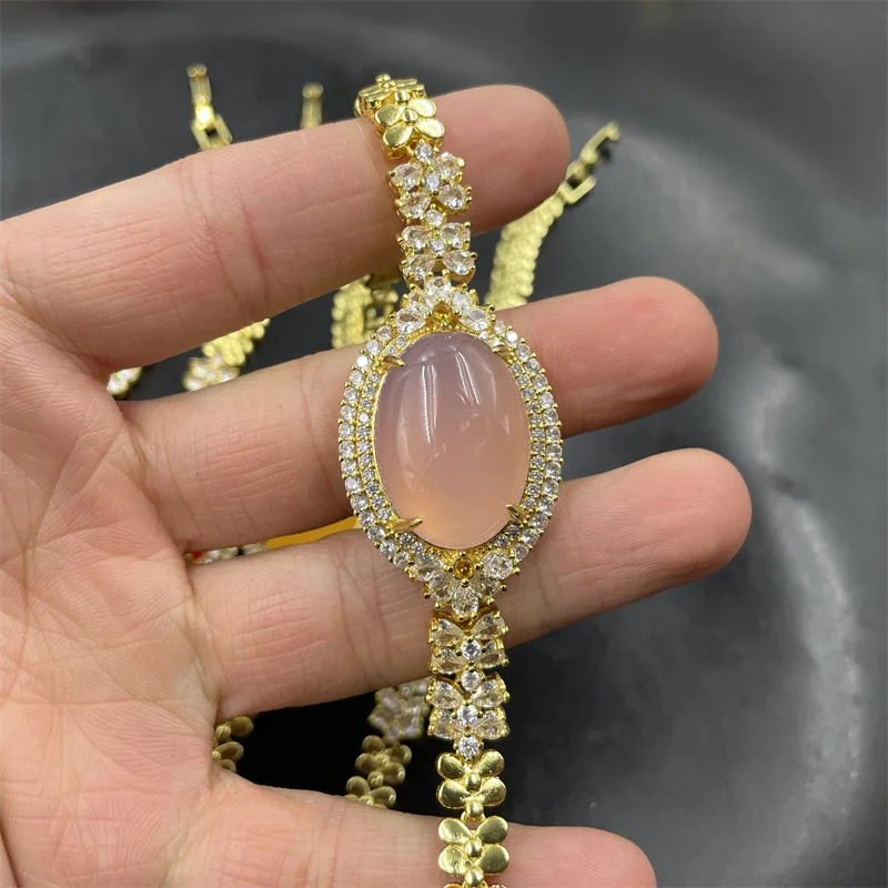 New Inlaid Green Chalcedony Manual Pink Agate Blue Factor Bracelet