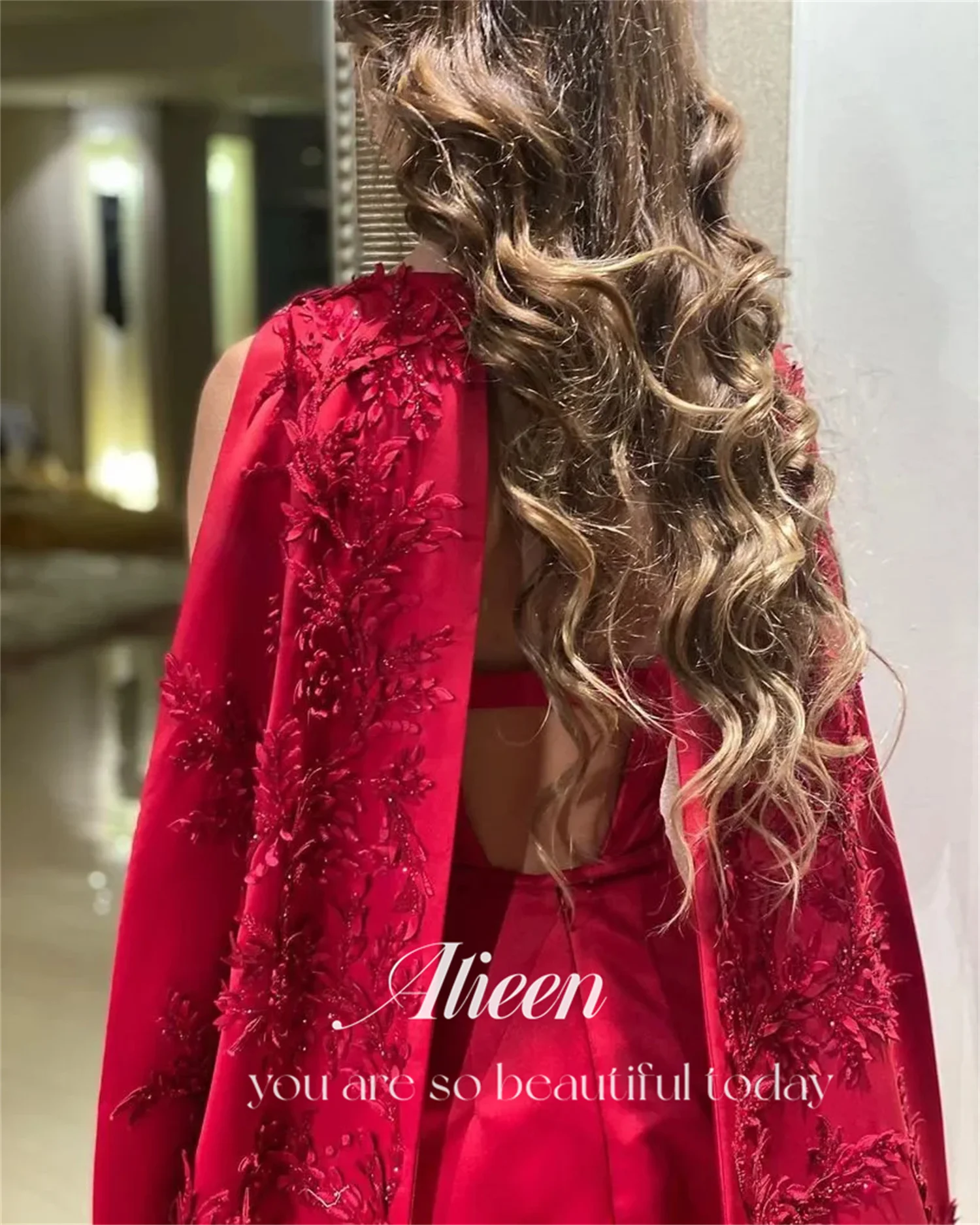 Aileen Red Long Shawl Beaded Dresses for Prom Women's Evening Dress Wedding Party Elegant Gowns Luxury 2024 Graduation Saudi New