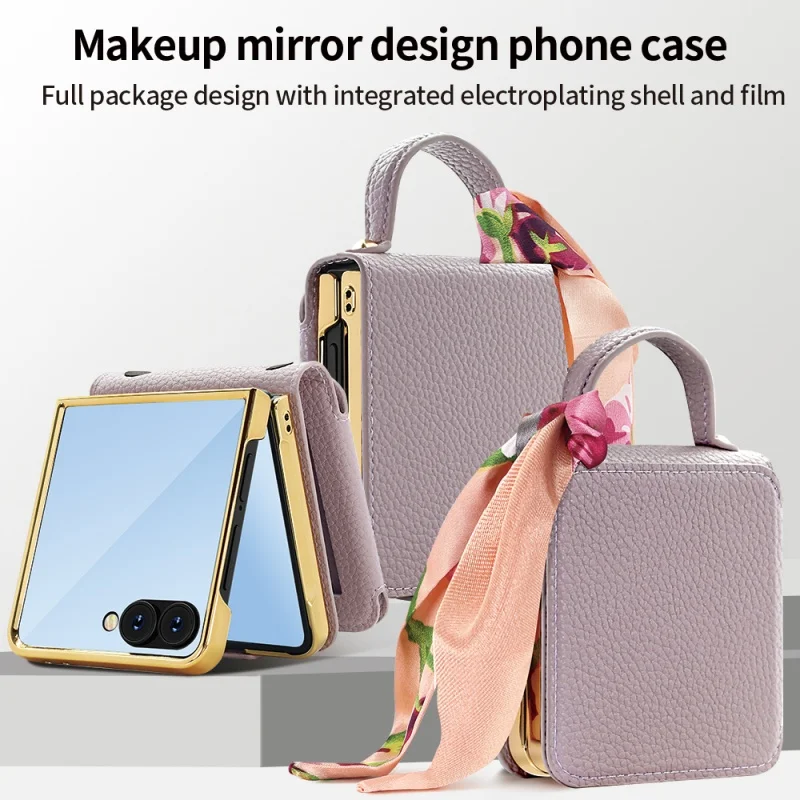 

Makeup Mirror Case For Galaxy Z Flip7 Flip6 Flip5 4 lipAll-Inclusive Protection Handheld Scrave Hand Strap Flip Foldable Cover