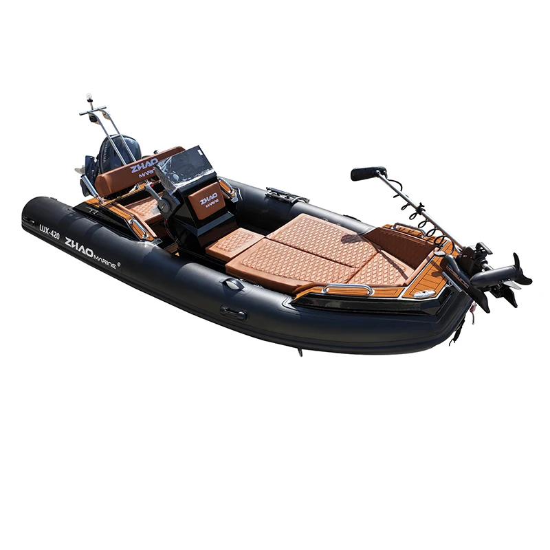 RIB-420 Hypalon Inflatable Cheap RIB Boat PVC/Hypalon/Orca Double Deep V Fiberglass Rigid Hull Sport