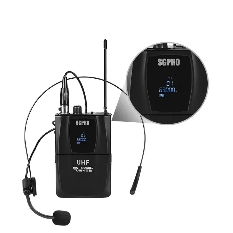 Hot Sale UHF SG14bb Dual Channel Portable Wireless Microphone System Noise Cancelling Bodypack Headset for Teaching Church