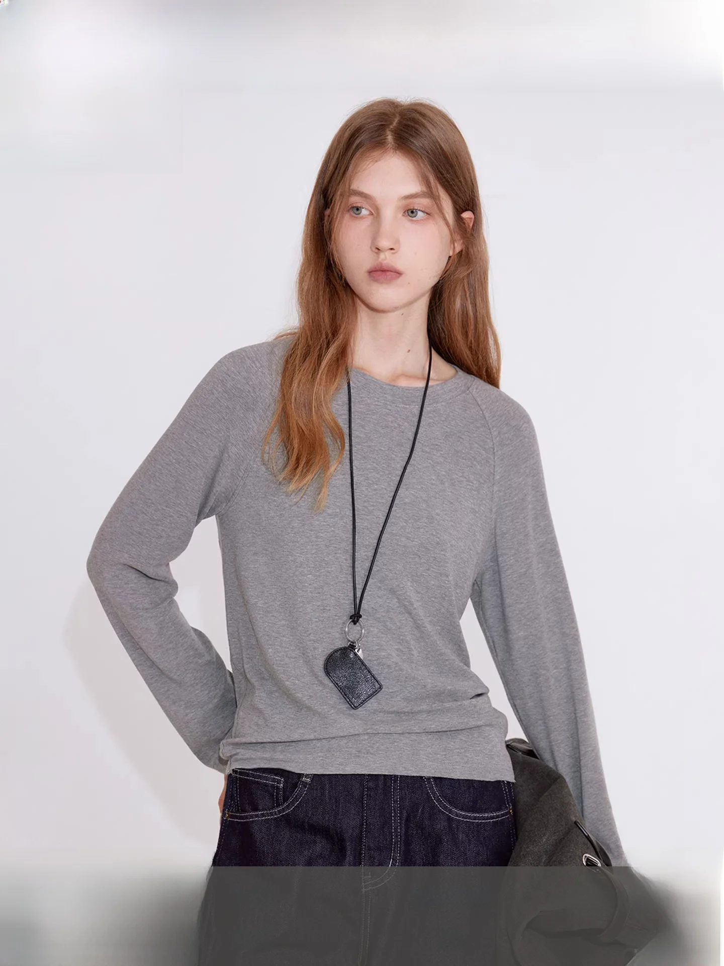 

Fano Casual Versatile Knitted Camere Imitation T-irt Women's Base Layer Winter Long Sve round Ne Regular Fit Top