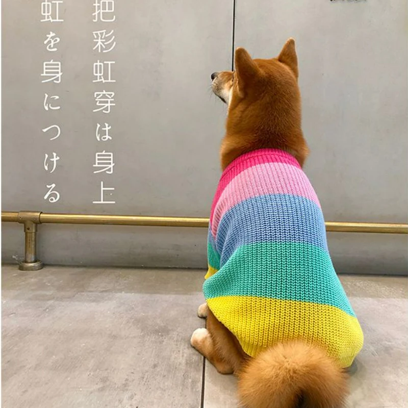 Shiba Inu Dog Rainbow Sweater Autumn and Winter Thickening Schnauzer Samoyed Bichon Clothes for Large Medium Dog