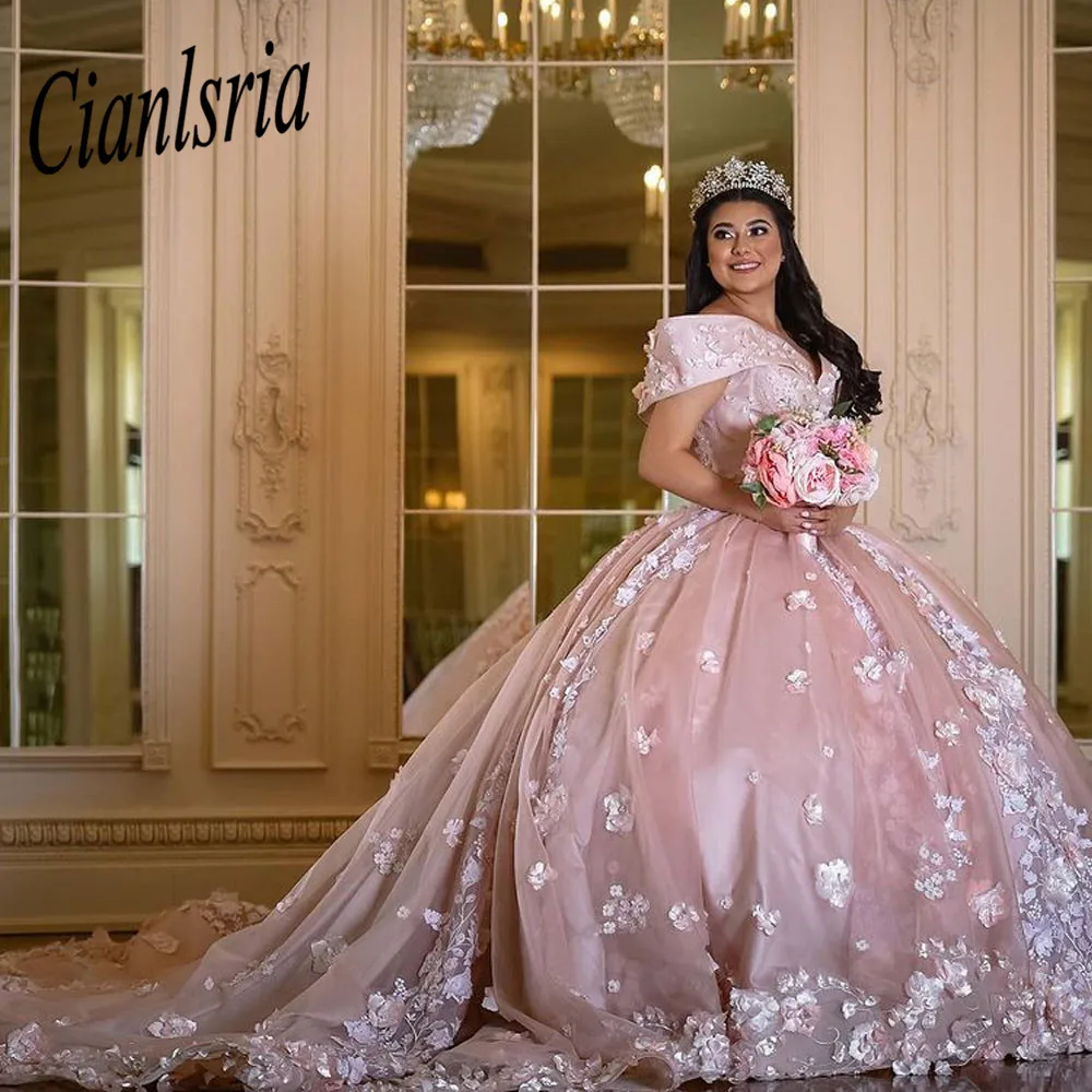 

Розовое Бальное платье принцессы, платья для Quinceanera, милое платье с блестящими жемчужинами 16, Роскошные платья 15 лет для дня рождения