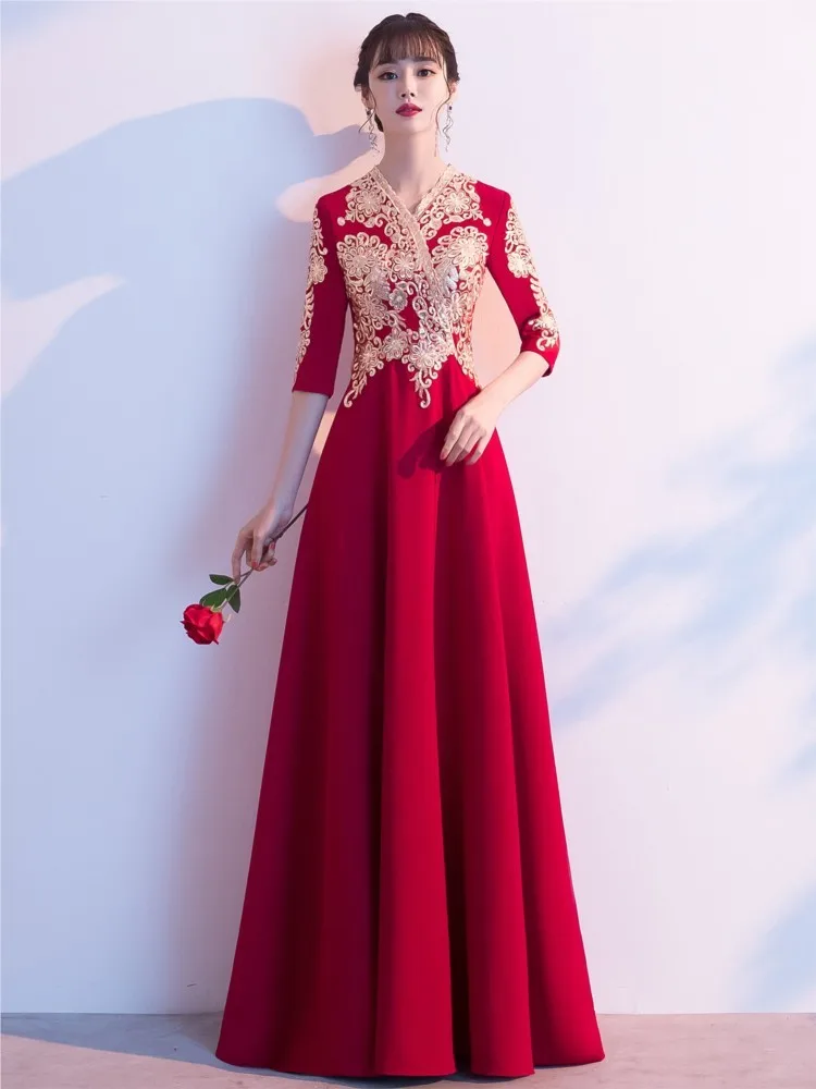 Choir Performance Dress Red Poetry Recitation Game Suit Chinese Style Host Temperament