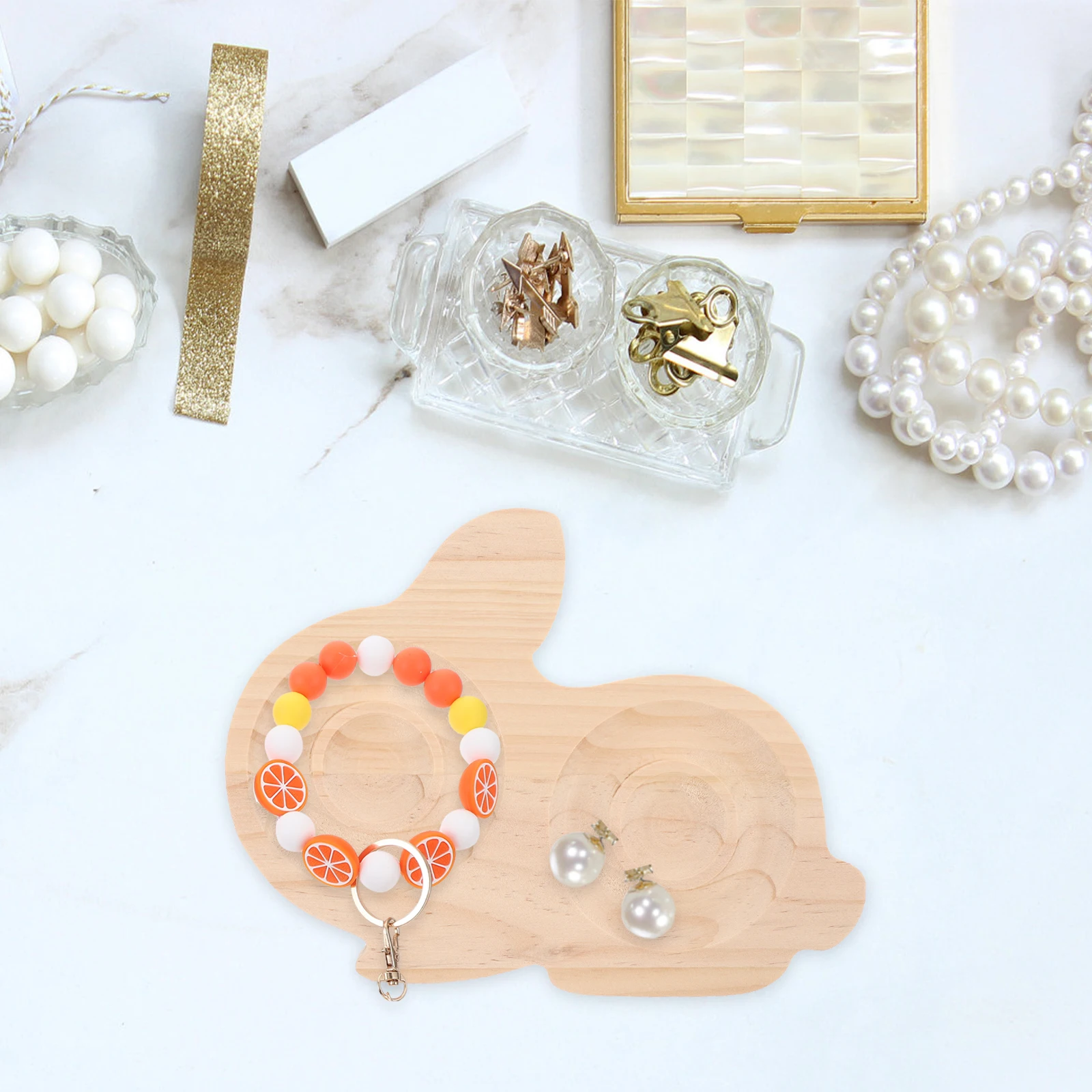 

Rabbit Bead Jewelry Display Tray Wooden Bunny Ring Holder Dish for Bracelets Necklaces Earrings Large Size H crafted
