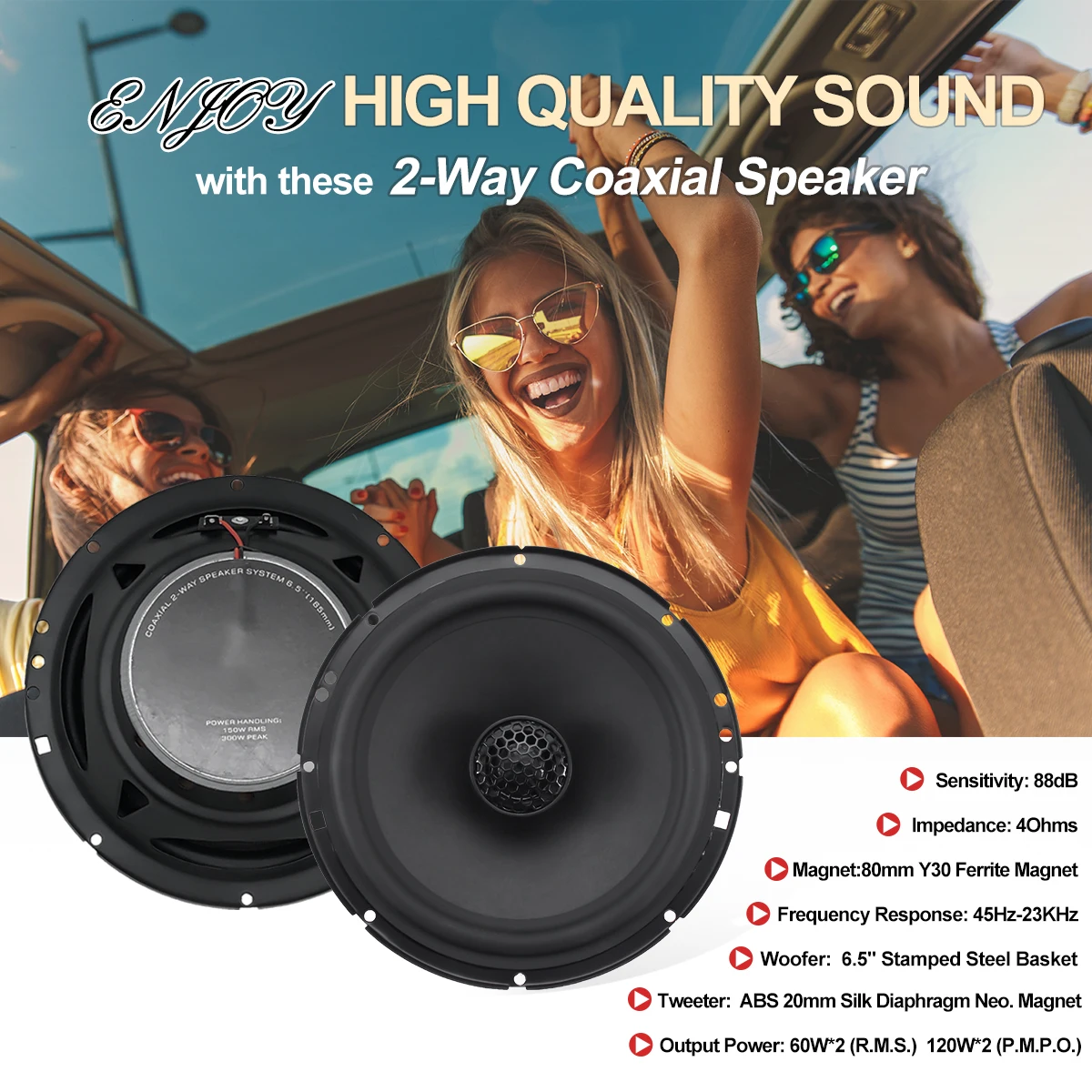 

6.5 Inch 2-way Coaxial Speaker High Sensitivity 4 Ohms Coaxial Horn with Car Speaker Composite Paper Cone( 1pair of speaker)