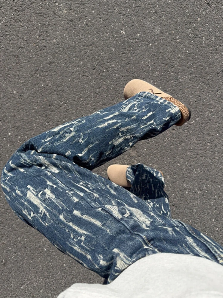 

Мужские джинсы с высокой талией и расклешенными штанинами, осенне-зимние, в американском стиле, с вышивкой, из хлопка и полиэстера, прямые длинные брюки