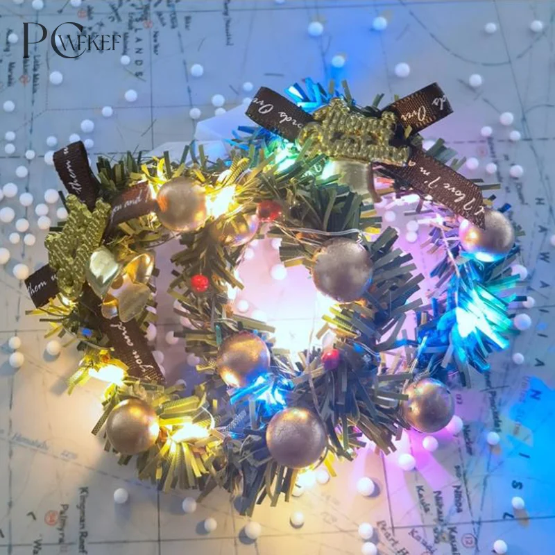 1Pc New 1:12 1/6 Dollhouse Miniature Mini Christmas Garland Wreath with Light Model Dollhouse Decor Accessories