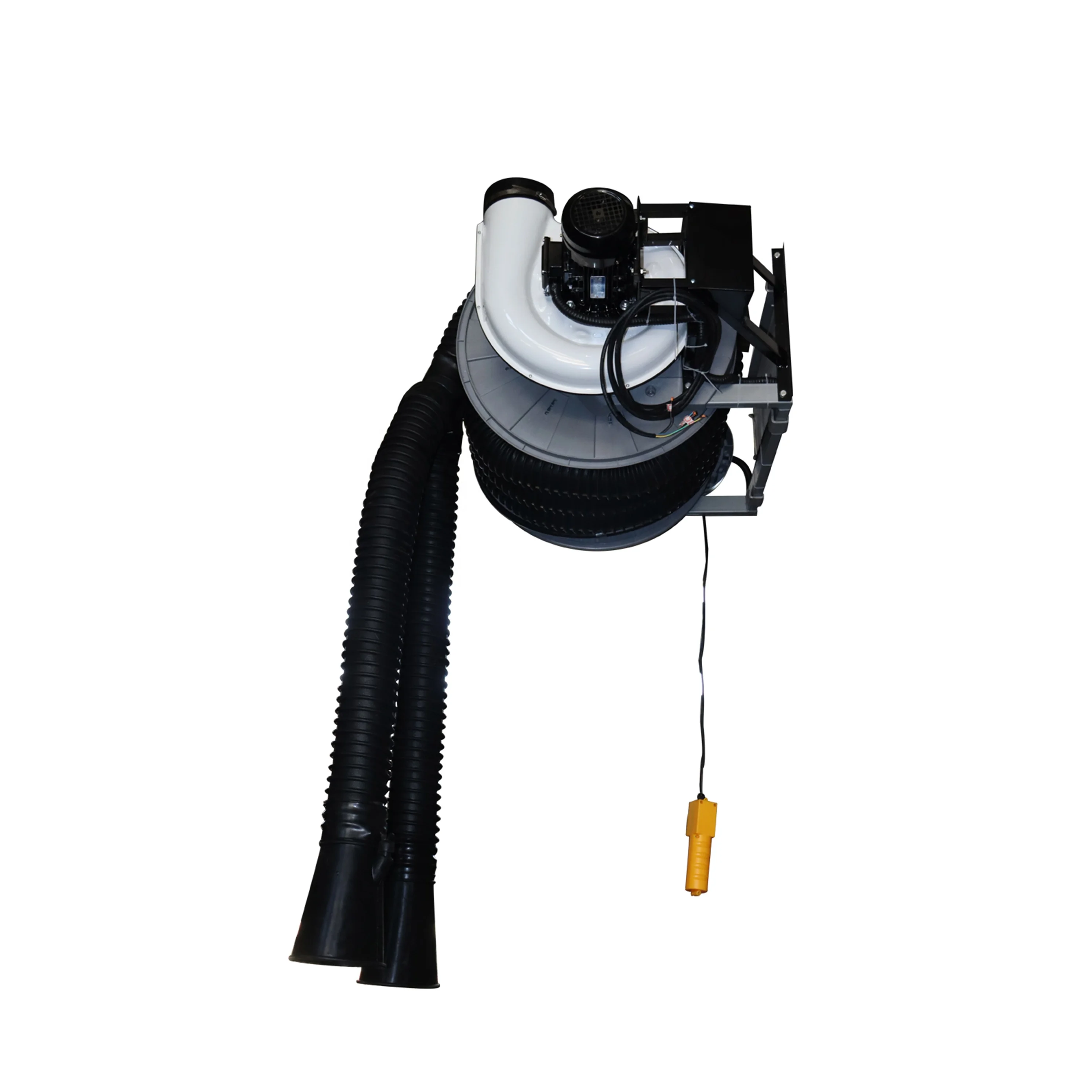 

Dual Exhaust Driven Motor Mount Fan New Vehicle Equipment with Exhaust Blower and Hose Reel for Car Workshop