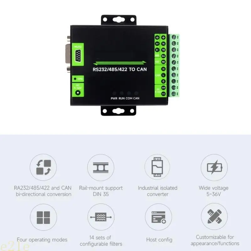 E21E CAN Industrial Isolated Module RS232/485/422 To CAN Converter Supports Modbus RTU