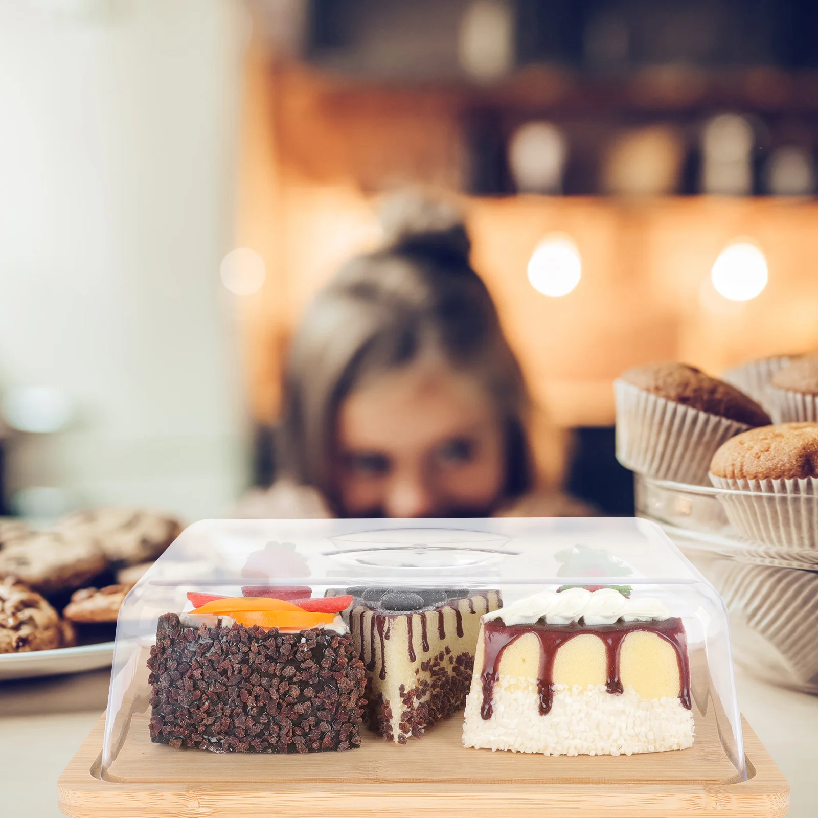 

Bamboo Butter Dish with Lid Large Counter Glass Snack Box for Refrigerator Food Container Cheese Plate Tray Holder Wide Storage